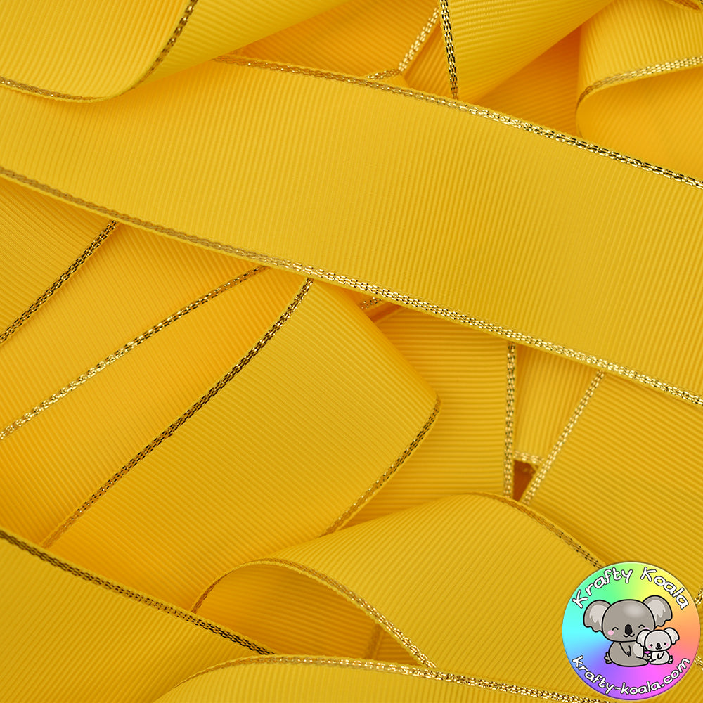 Sunshine Yellow Gold Edged Grosgrain Ribbon