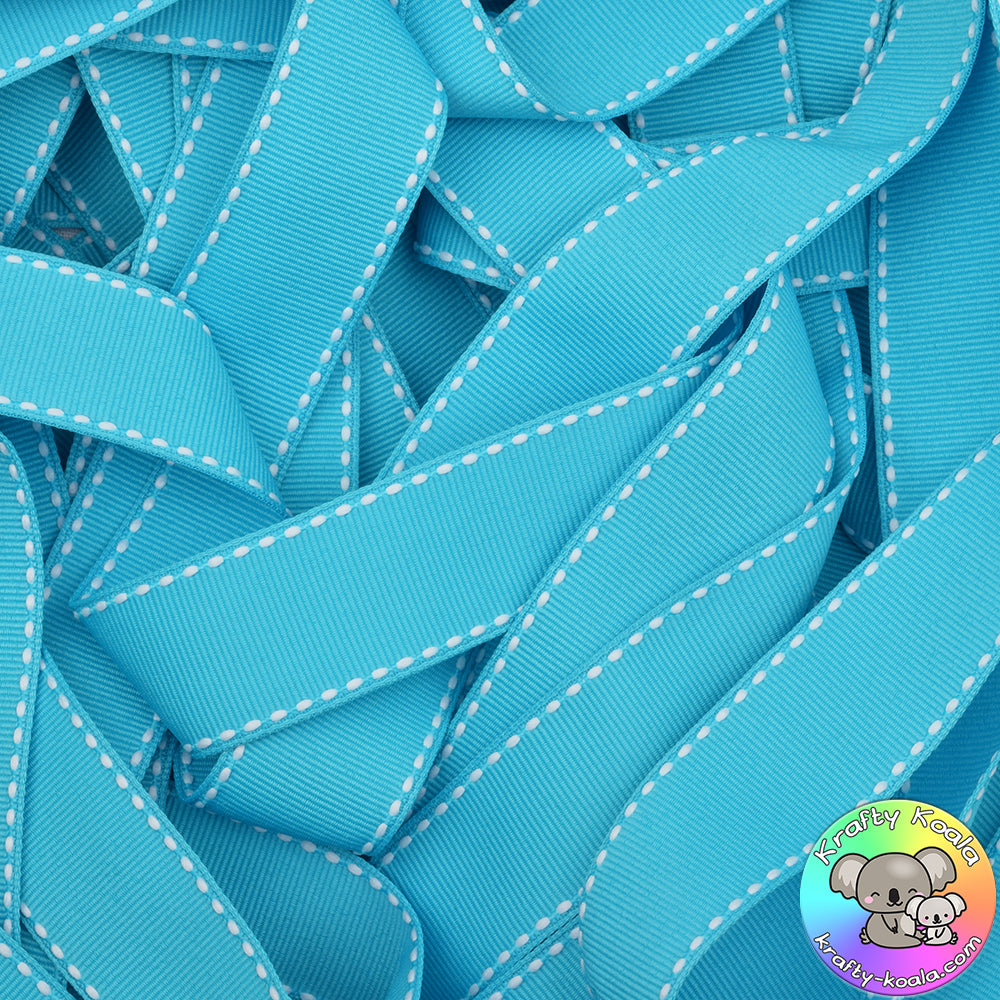 Turquoise Saddle Stitched Grosgrain Ribbon