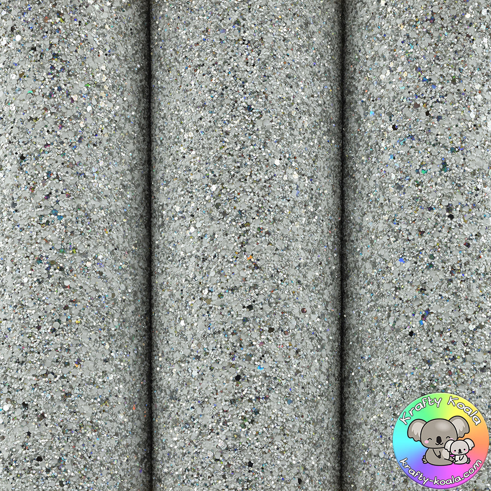 White Holographic Ultra Chunky Glitter Fabric