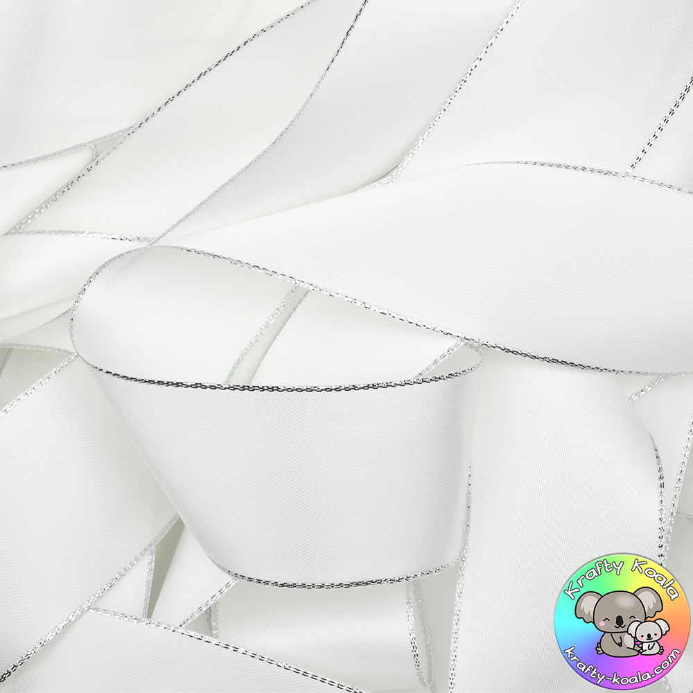 White Silver Edged Satin Ribbon