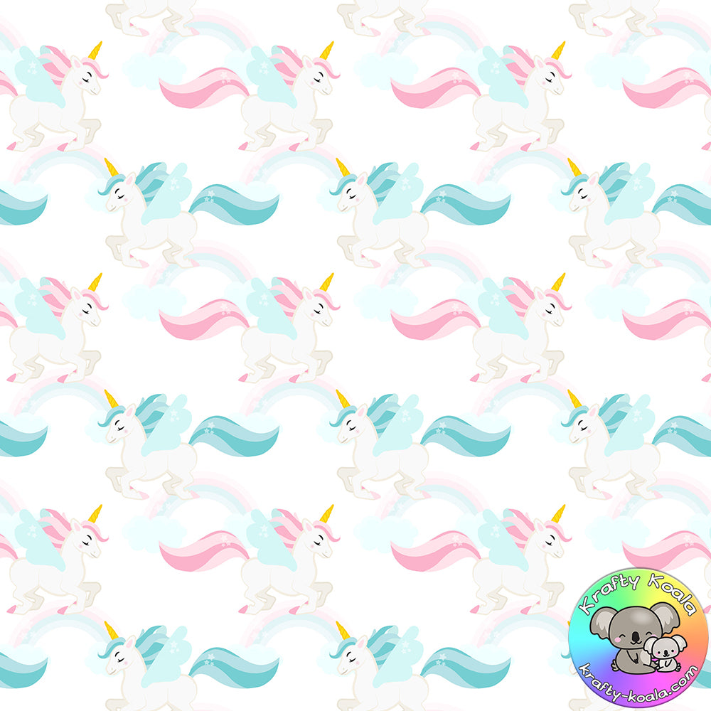 White Unicorns Fabric