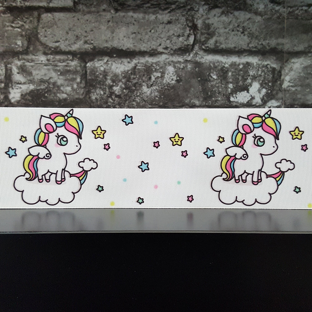 White Unicorns - Patterned Grosgrain Ribbon